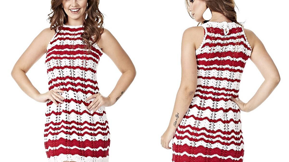 Vestido de Crochê Chevron: Um Modelo Lindo para o Natal!