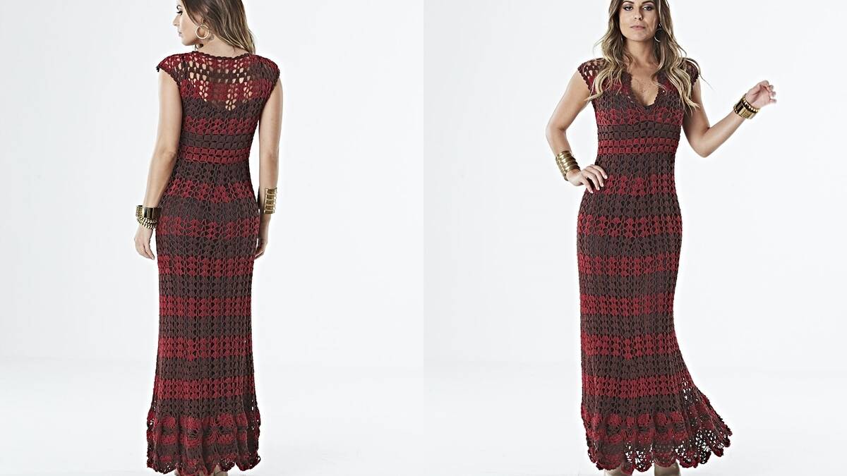 Vestido de Crochê Listrado: Um Modelo Único e Elegante!