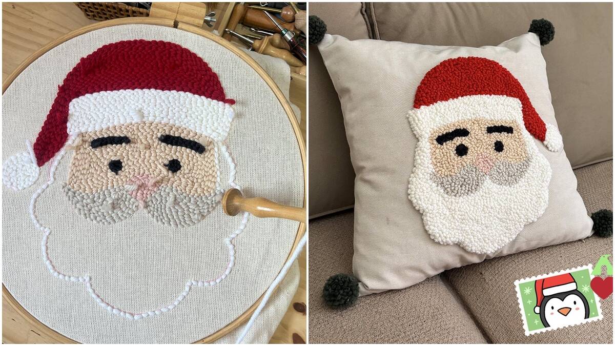 Almofada Papai Noel em Punch Needle: Um Projeto Lindo!