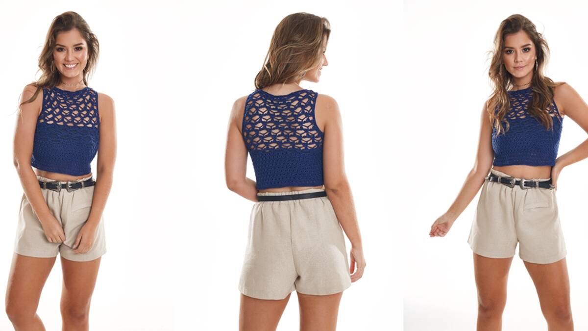 Cropped de Crochê Anil: Uma Peça Linda e Versátil!