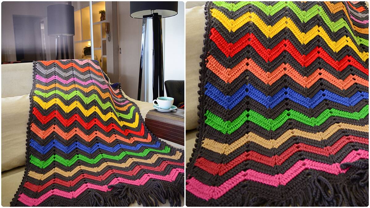Manta de Crochê Chevron: Um Projeto Colorido e Único!