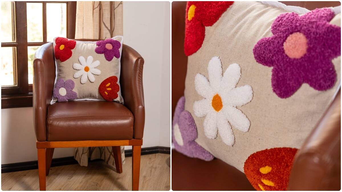 Almofada em Punch Needle Flores: Uma Peça Linda e Vibrante!
