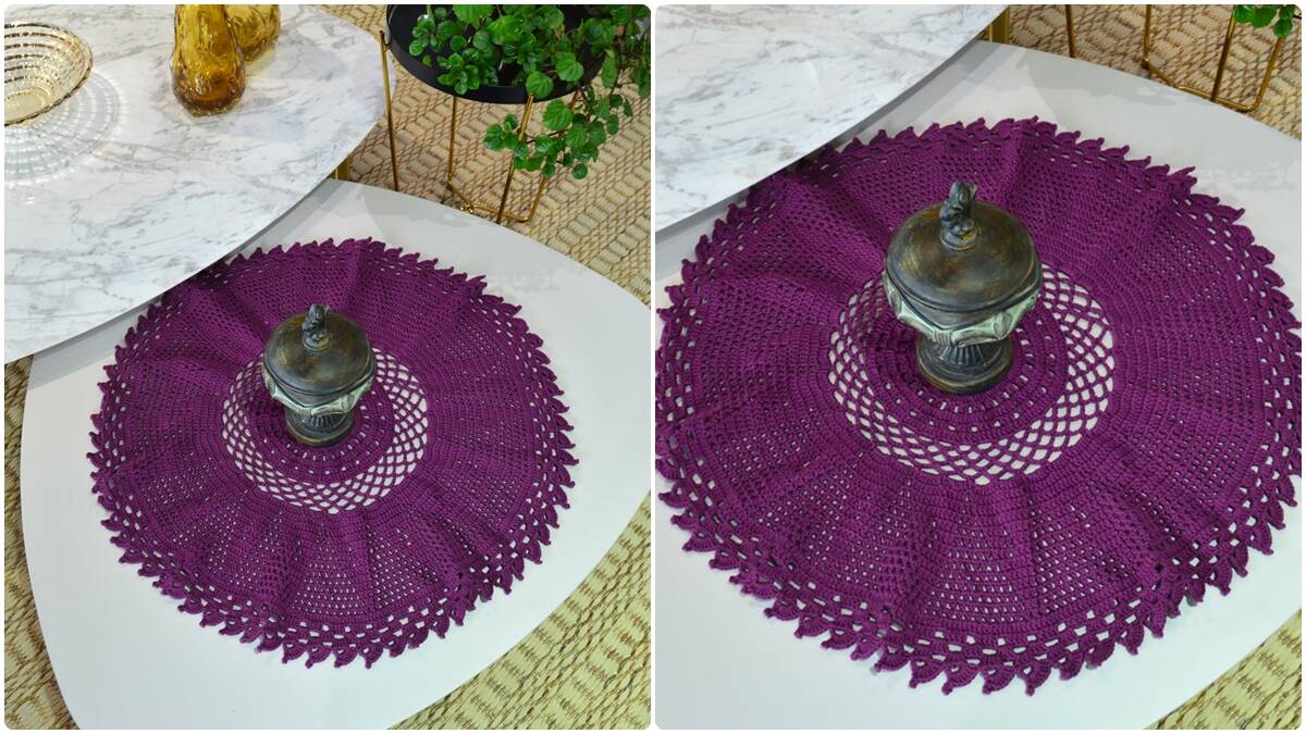 Centro de Mesa em Crochê Vinho: Elegância e Charme Artesanal!