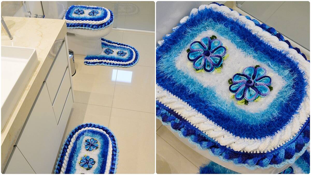 Jogo de Banheiro em Crochê Azul: Apreda a Fazer o Seu!