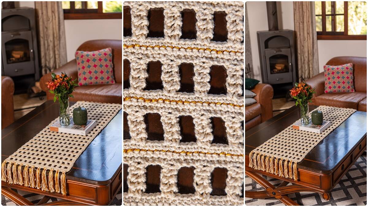 Caminho de Mesa em Crochê Dourado: Brilho e Elegância!