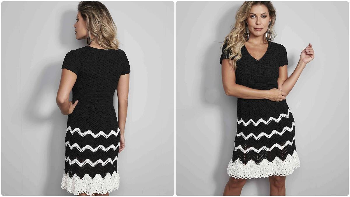 Vestido de Crochê Preto e Branco: Modelo Elegante e Charmoso!