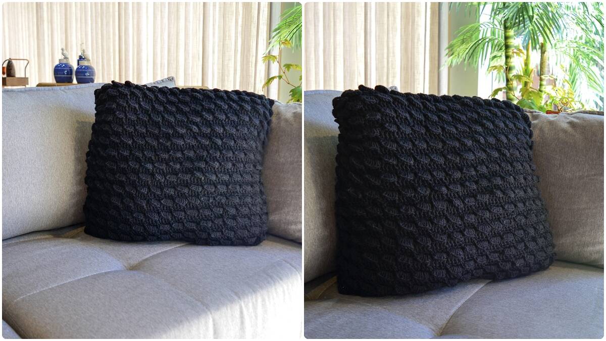 Almofada de Crochê Pérola Negra: Elegância na Decoração!