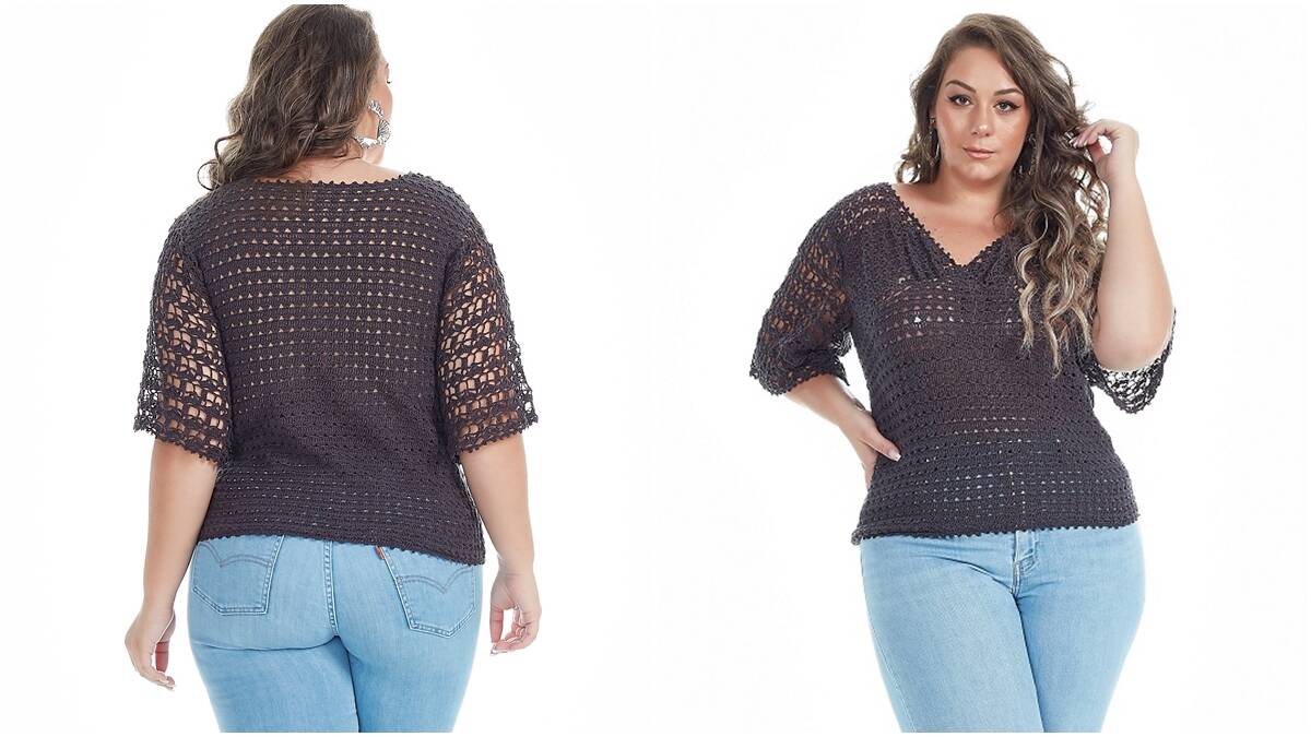 Blusa de Crochê Meia Manga: Uma Peça Linda e Estilosa!