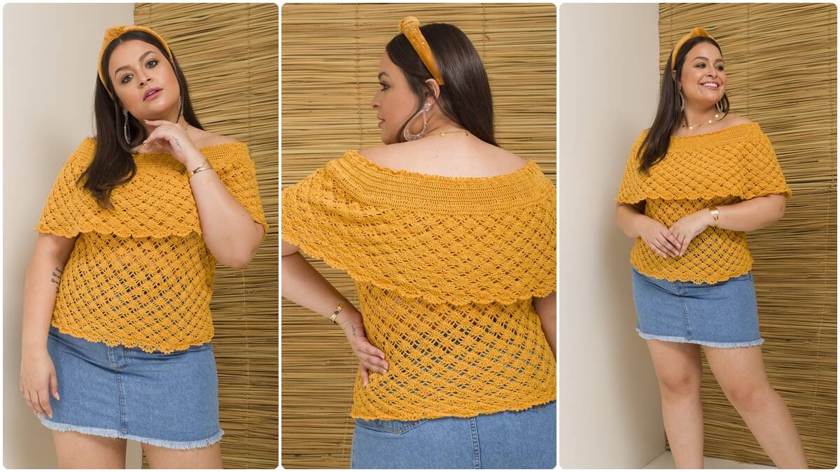 Blusa de Crochê Mostarda com Pala: Elegância e Charme!