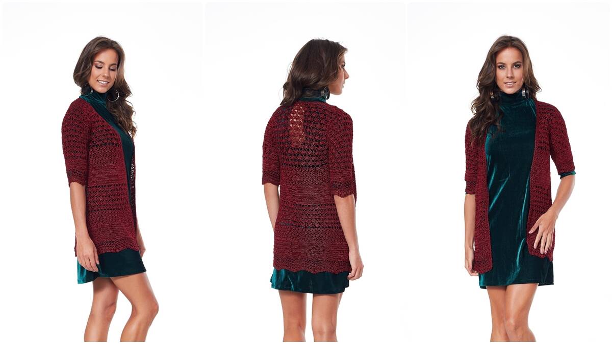 Cardigã de Crochê Bordô: Modelo Elegante e Charmoso!