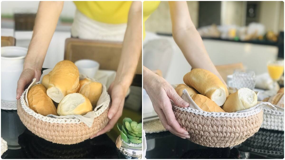 Cesto de Crochê Porta-Pão Bege: Guia Completo!