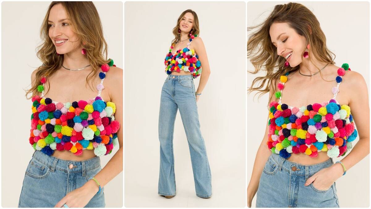 Cropped de Crochê Pompons: Modelo Único e Cheio de Charme!