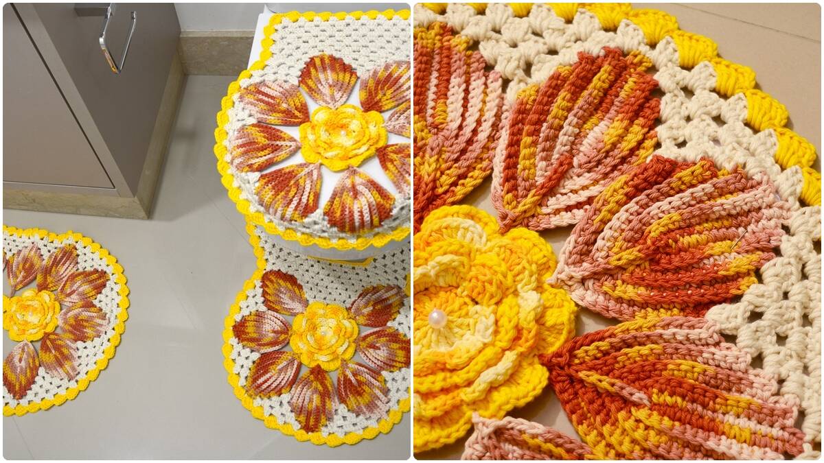Jogo de Banheiro em Crochê Ouro: Decoração Brilhante!