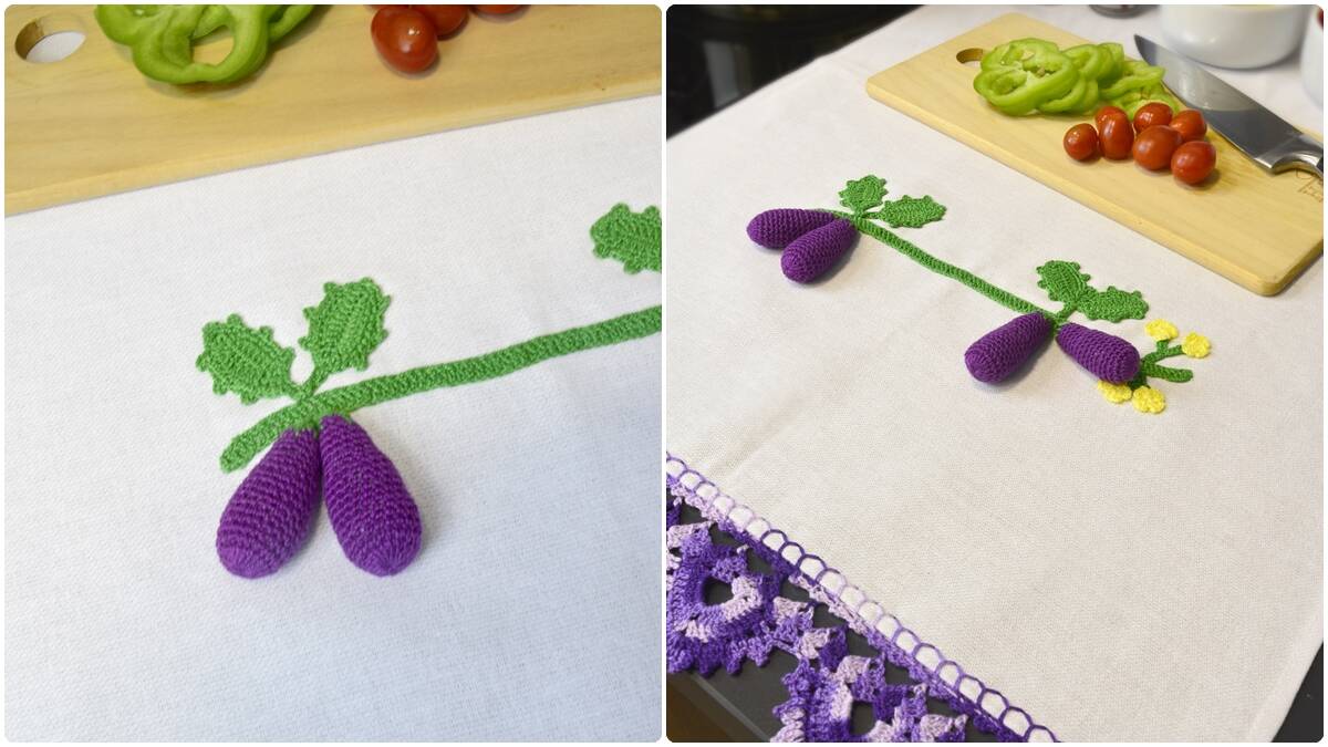 Pano de Prato em Crochê Berinjelas: Fofura e Funcionalidade!