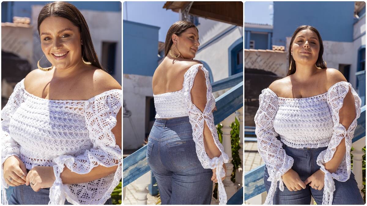 Top de Crochê com Manga Aberta: Modelo Lindo e Estiloso!
