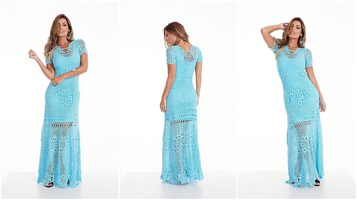Vestido de Crochê Azul Anne: Um Modelo Lindo e Elegante!