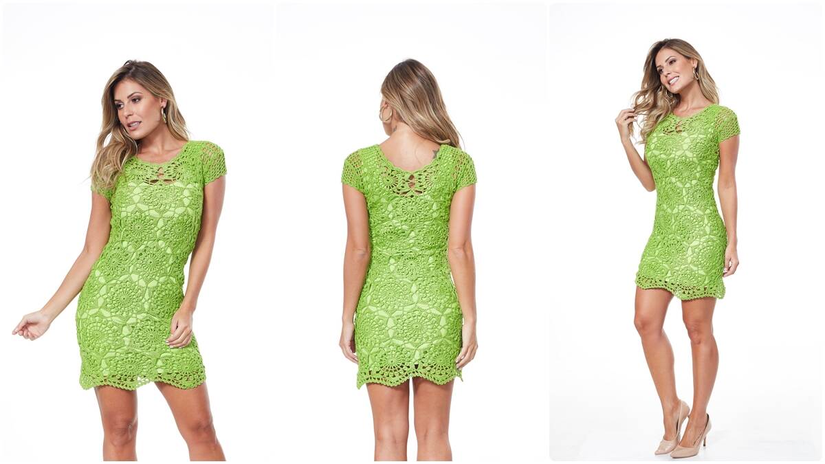 Vestido de Crochê Greenery: Uma Peça Charmosa e Vibrante!