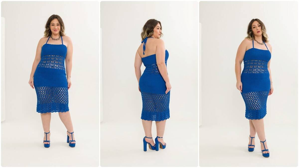 Vestido de Crochê Profundeza: Cor Elegante e Peça Estilosa!