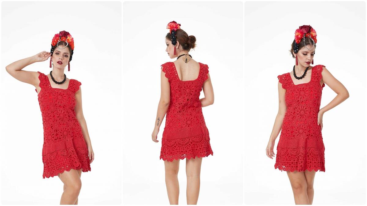 Vestido de Crochê Vermelho Brilho: Uma Peça Elegante que Brilha!