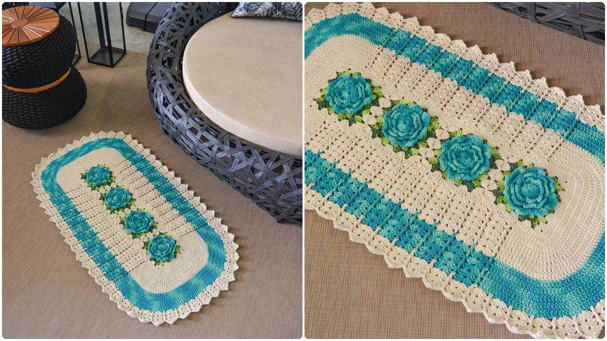 Tapete de Crochê Natural com Flores: Decore a Sua Casa!