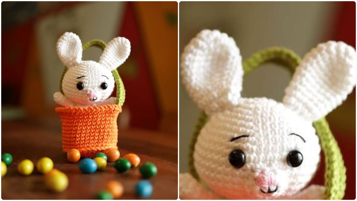 Amigurumi de Coelho na Cesta: Decoração Fofa para Páscoa!