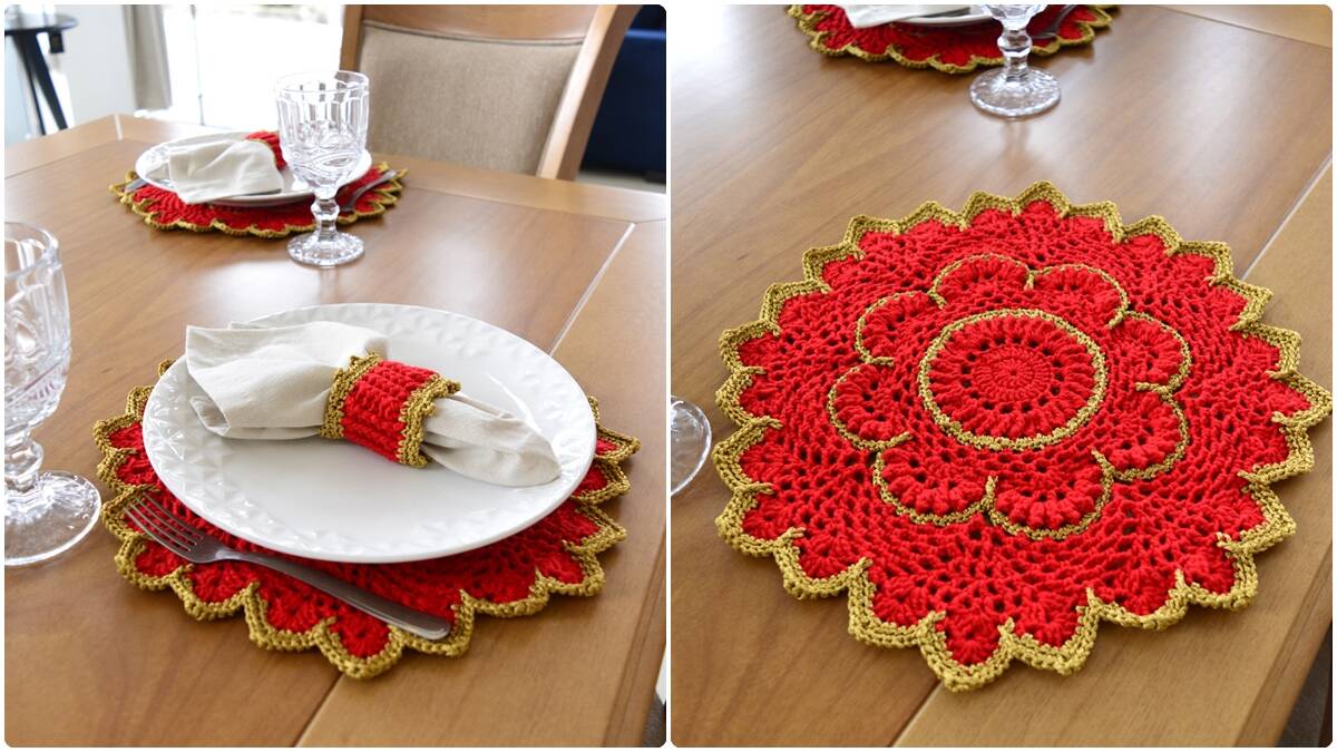 Jogo de Sousplat em Crochê Valentino: Charme e Elegância!