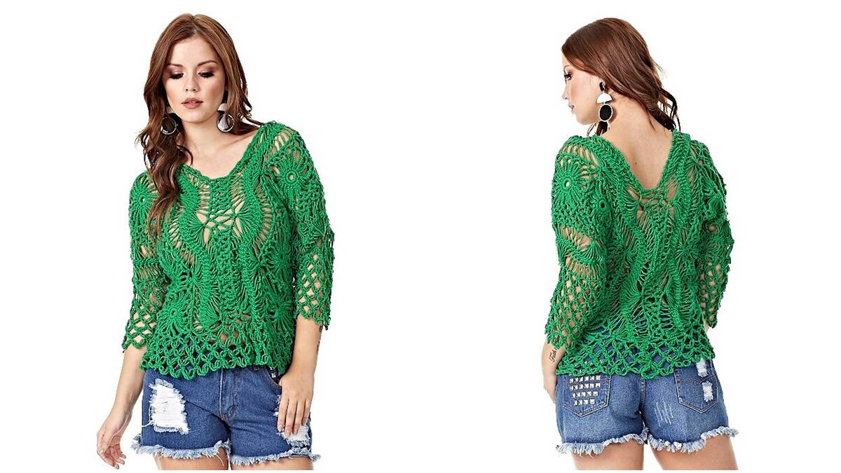 Blusa de Crochê Barroco: Um Verde Lindo que Encanta!