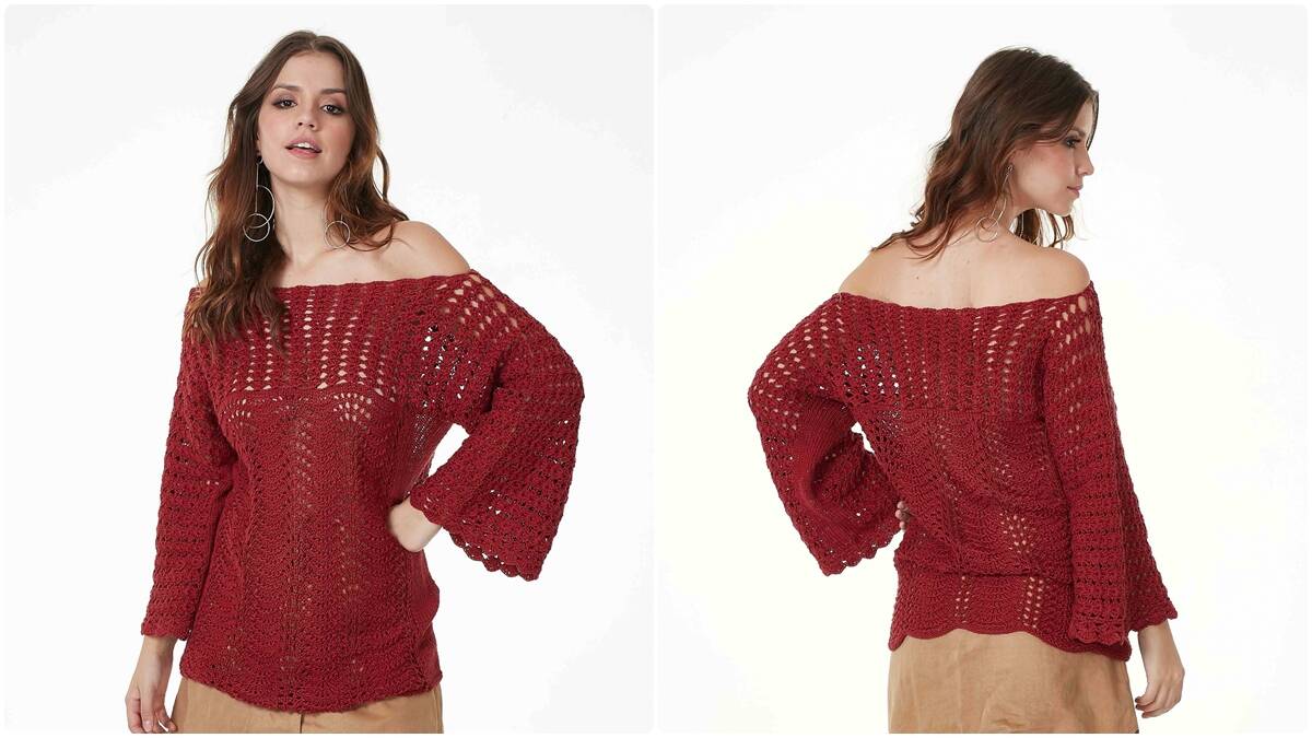 Blusa de Crochê Marsala: Um Modelo Despojado e Fofo!