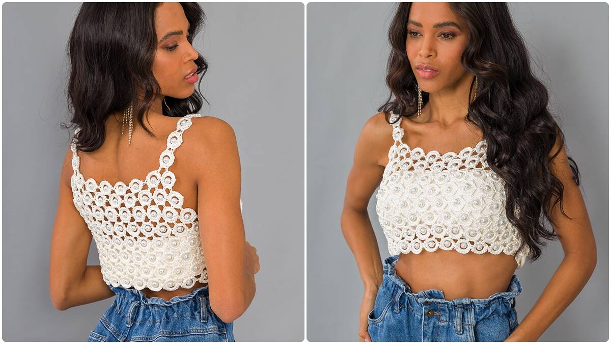 Cropped de Crochê Pérola: Uma Peça Linda e Estilosa!