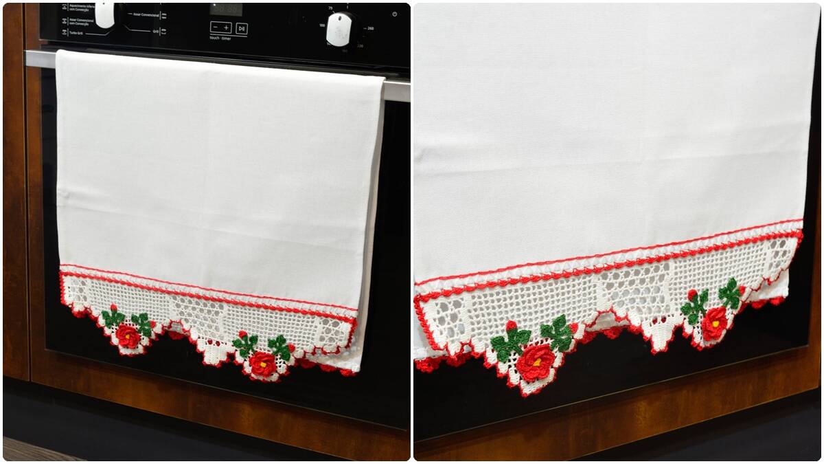 Pano de Prato em Crochê Flores Vermelhas: Elegância e Charme!