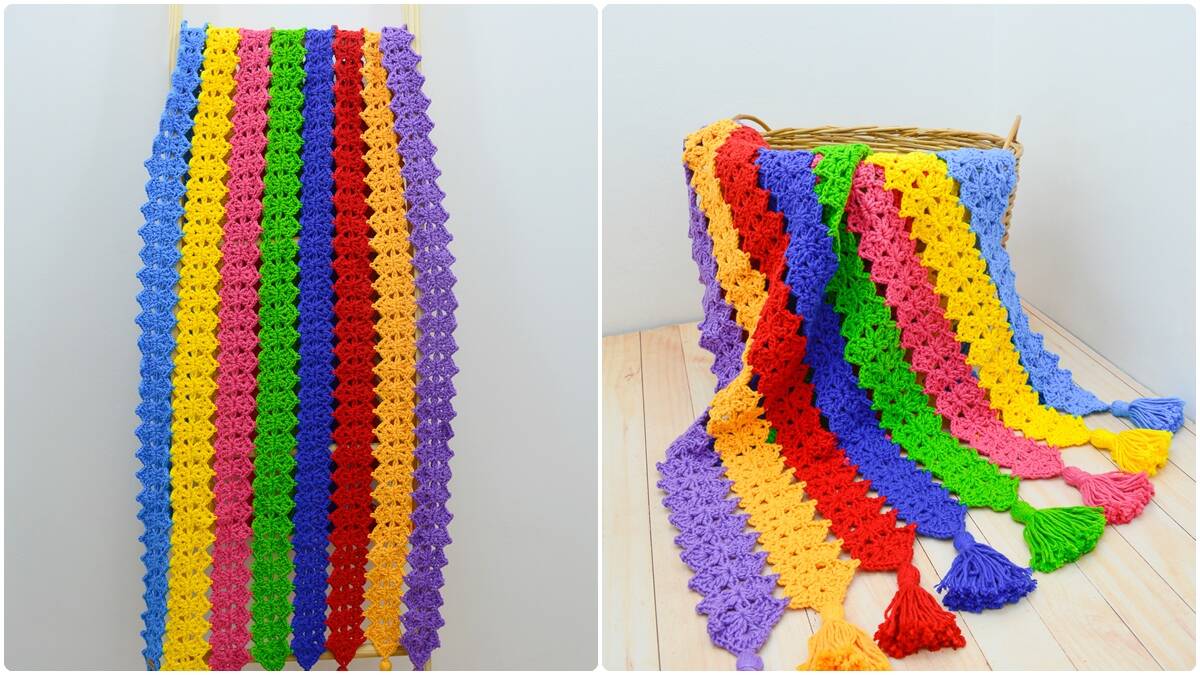 Peseira de Crochê Arco-Íris: Cor e Conforto para Decoração!