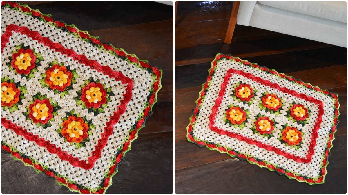 Tapete de Crochê com Flores Vermelhas: Decoração Charmosa!
