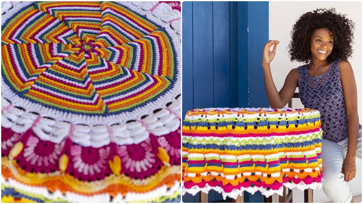 Toalha de Mesa em Crochê Arco-Íris: Crie a Sua!