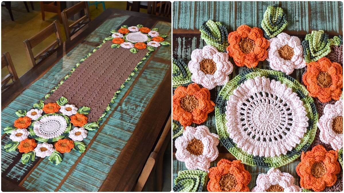 Trilho de Mesa em Crochê Buquê: Charme Artesanal com Flores!