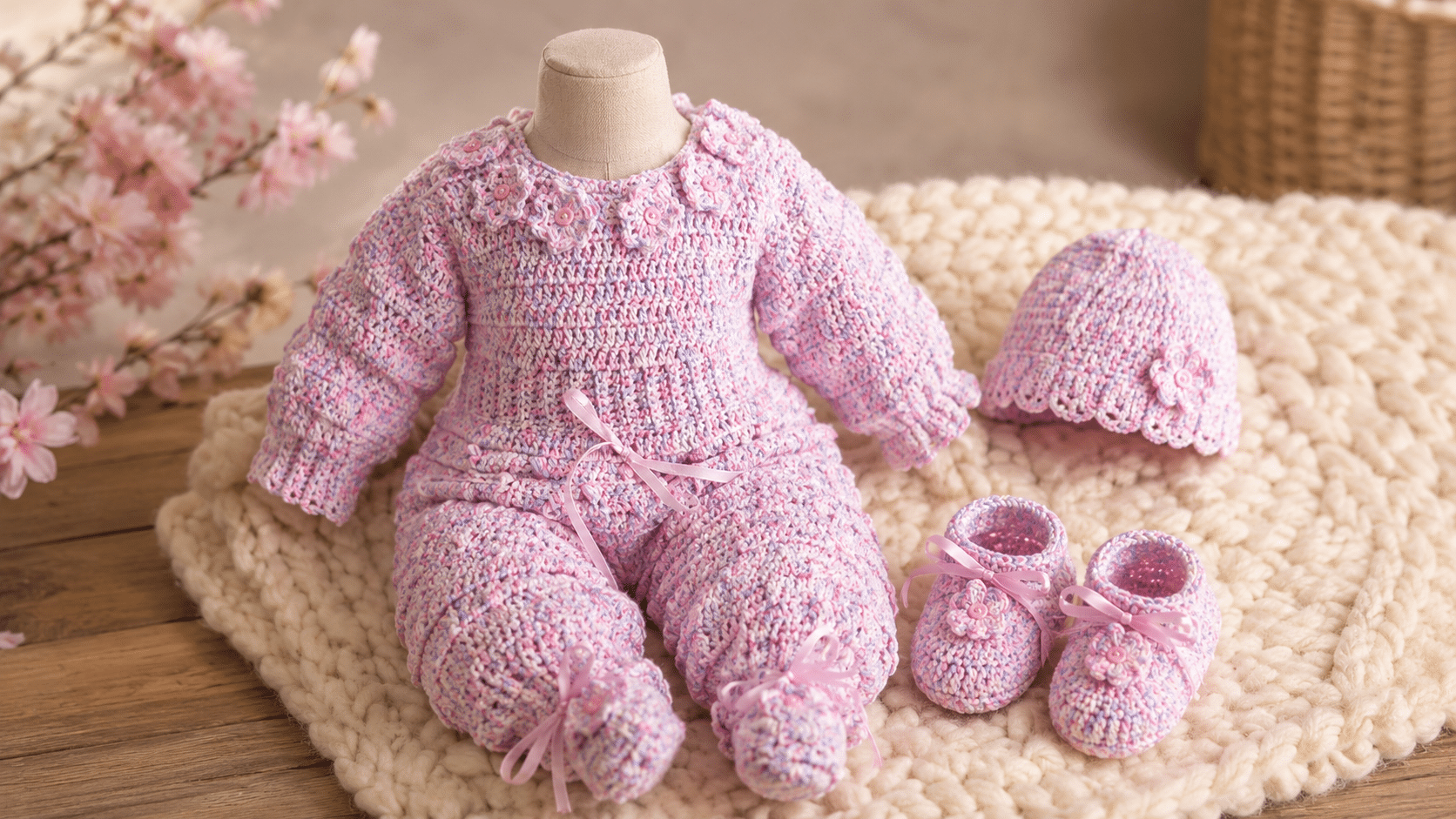 Conjunto Flor de Maio em Crochê: Delicado Modelo para Bebê com Receita e Gráfico Completo