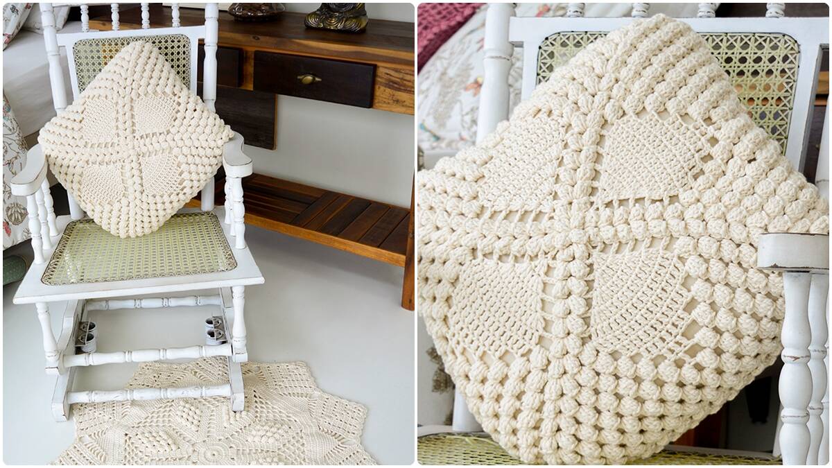 Almofada de Crochê Natural Pipoca: Um Toque de Elegância!