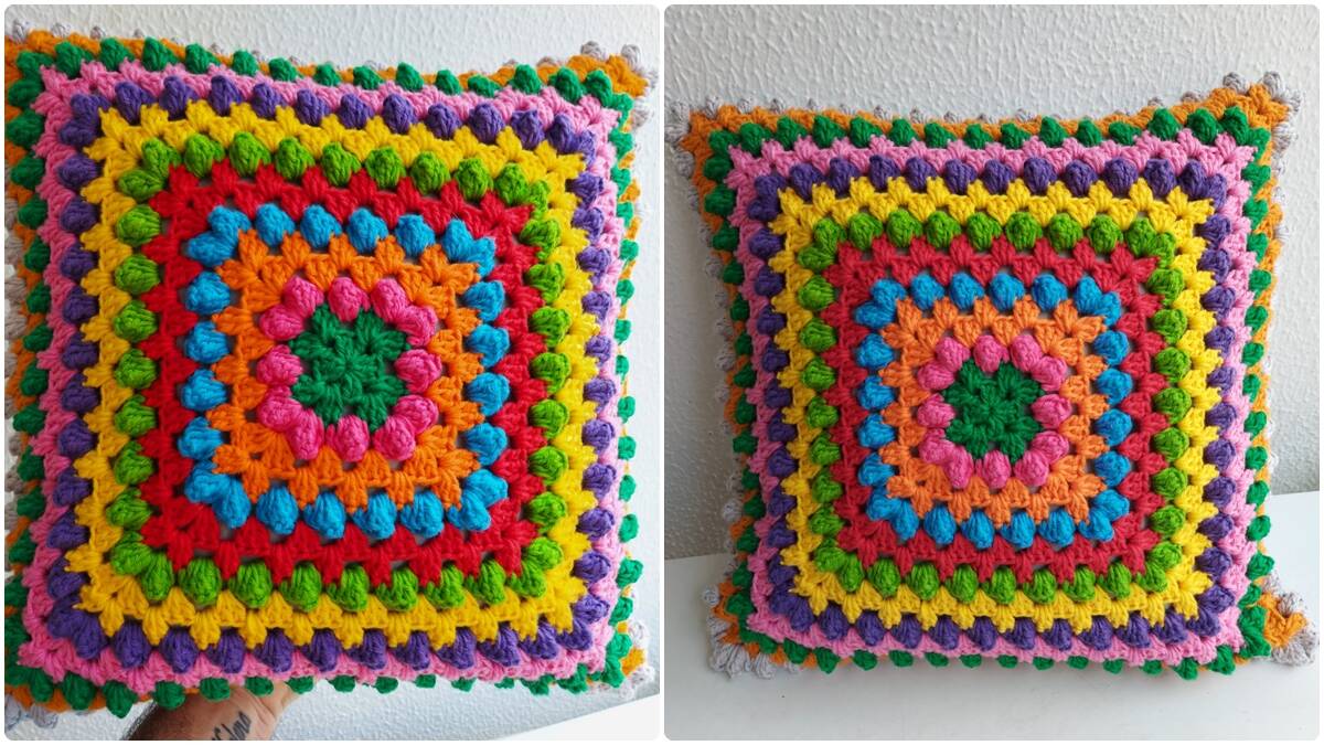 Almofada de Crochê Pipoca Colorida: Cores Lindas e Charmosas!