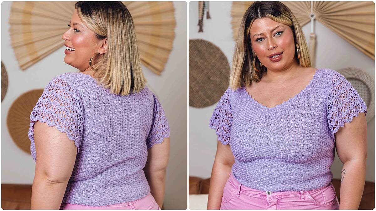 Blusa de Crochê com Manga Godê: Estilo e Charme!