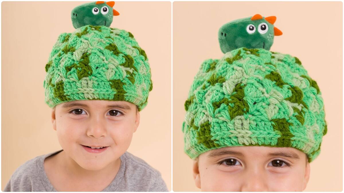 Gorro de Crochê Infantil Dino Rex: Fofura e Conforto!