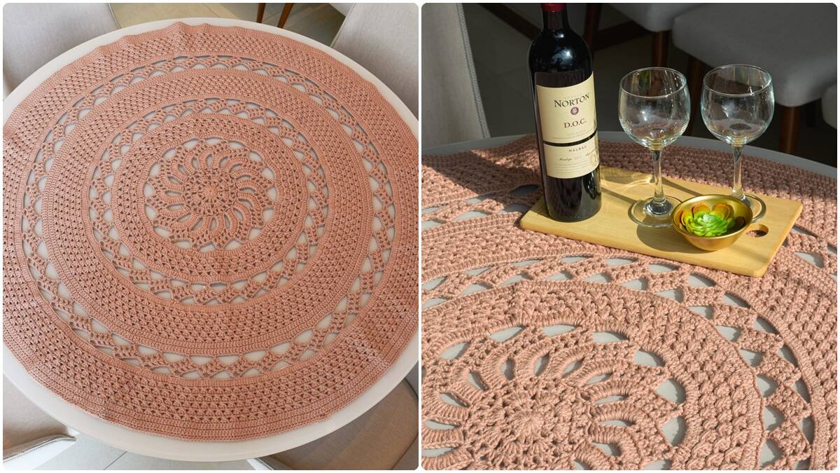 Toalha de Mesa em Crochê Castor: Elegância Artesanal!