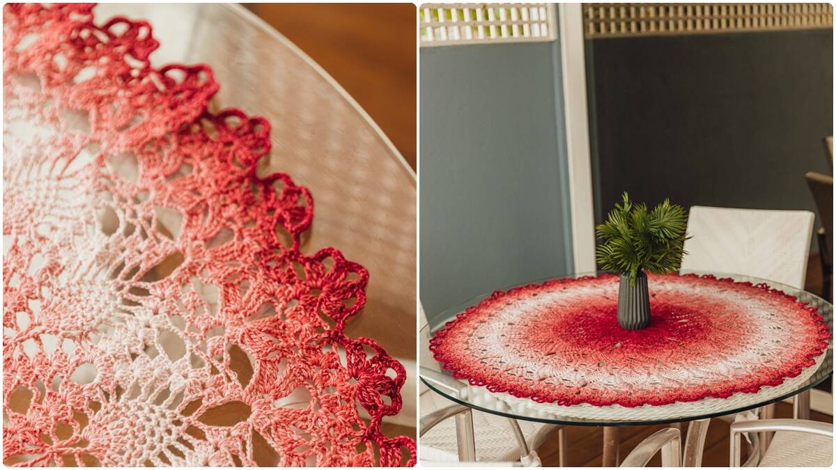 Toalha de Mesa em Crochê Framboesa: Cores Lindas!