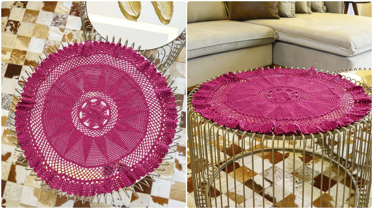 Toalha de Mesa em Crochê Magenta: Charme para Decorar!