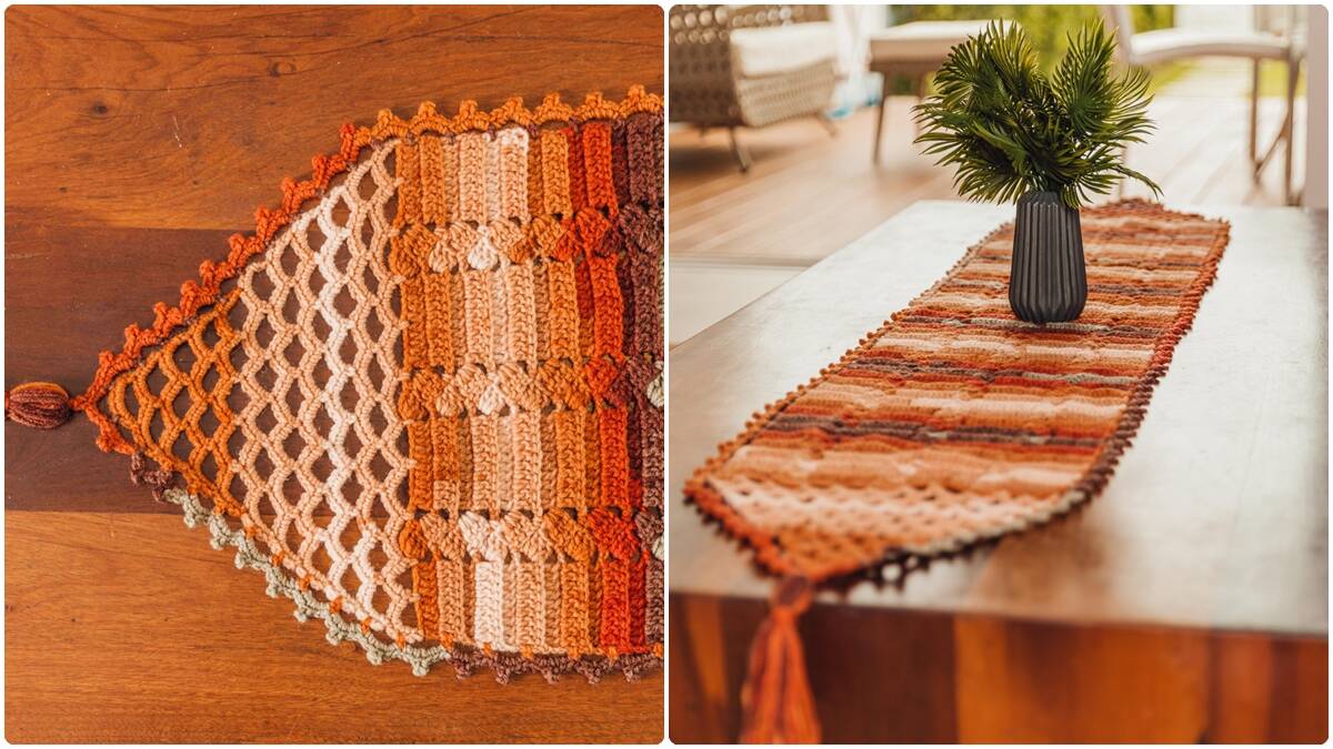Trilho de Mesa em Crochê Brasa: Cores Quentes!