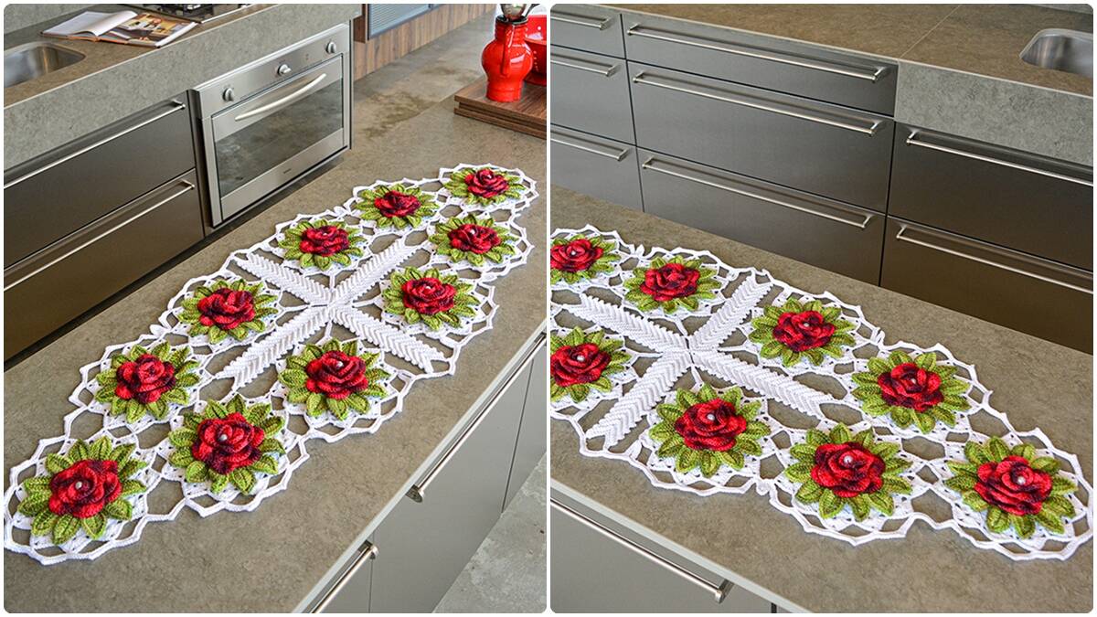 Trilho de Mesa em Crochê com Rosas Vermelhas: Guia Completo!