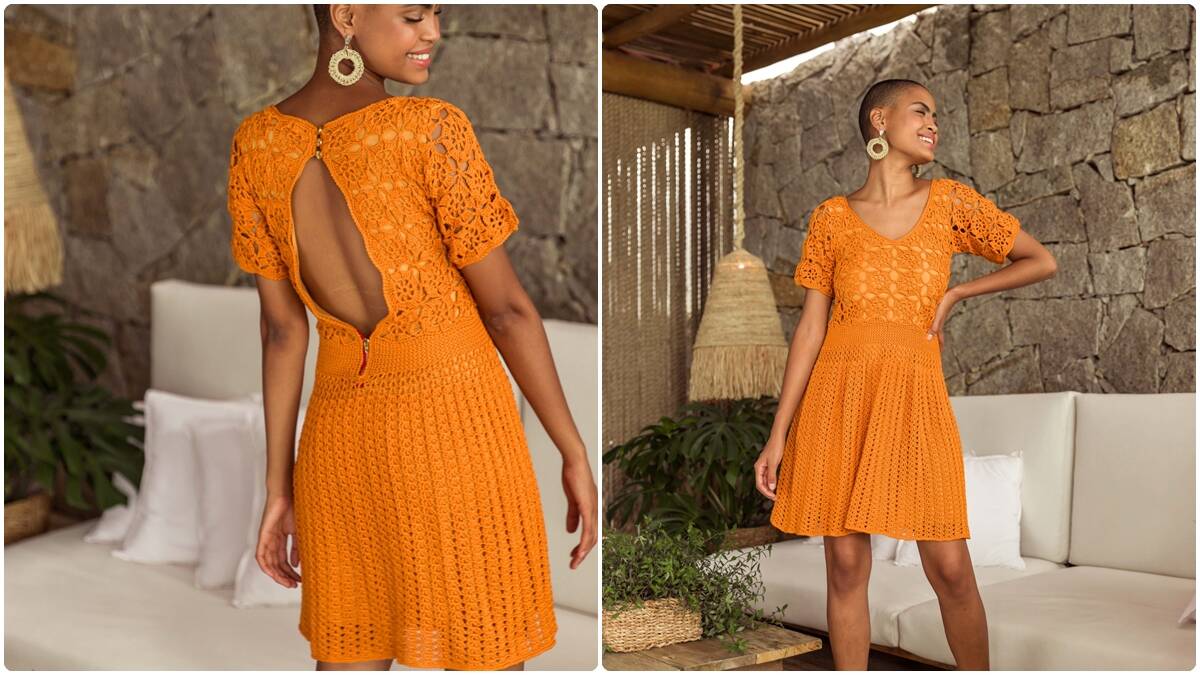 Vestido de Crochê Dark Cheddar: Modelo Elegante e Confortável!