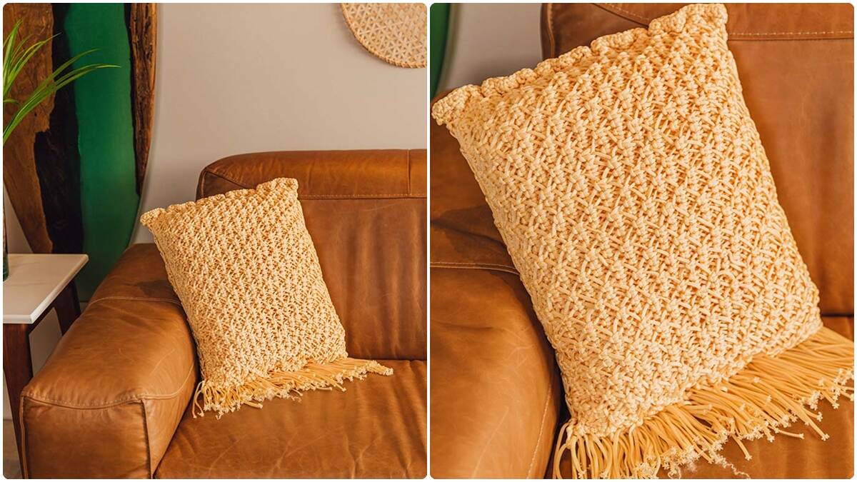 Almofada de Crochê Ouro: Uma Peça que Brilha na Decoração!