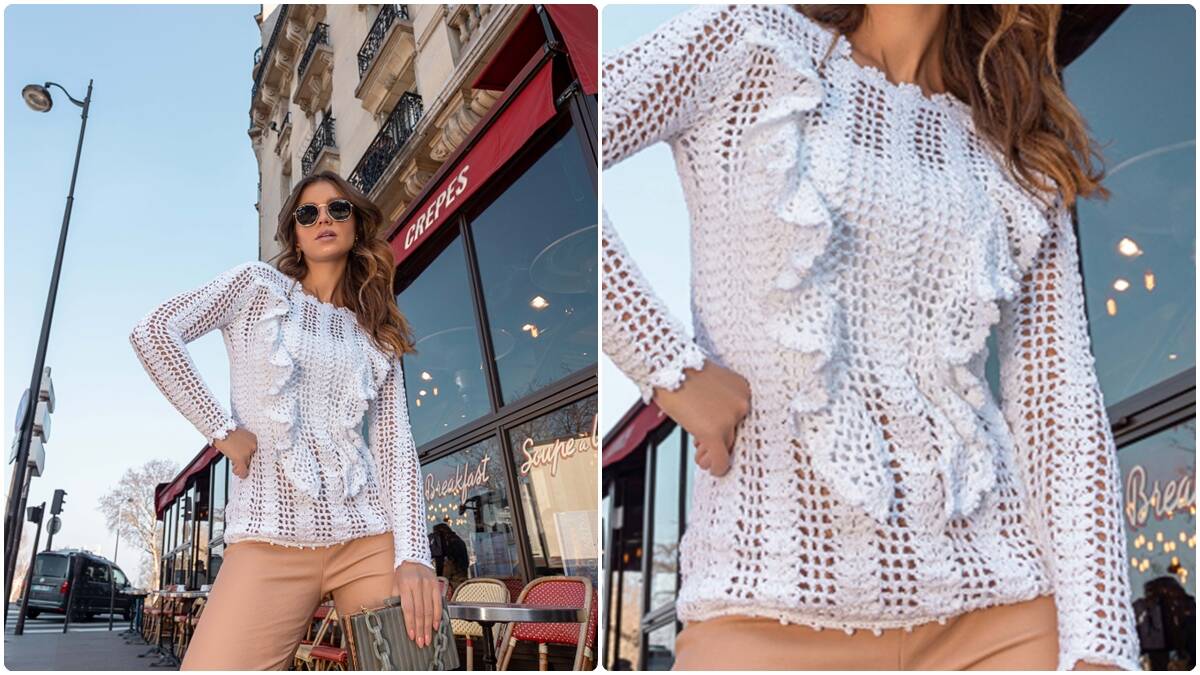 Blusa de Crochê com Babado Charme: Elegância e Beleza!