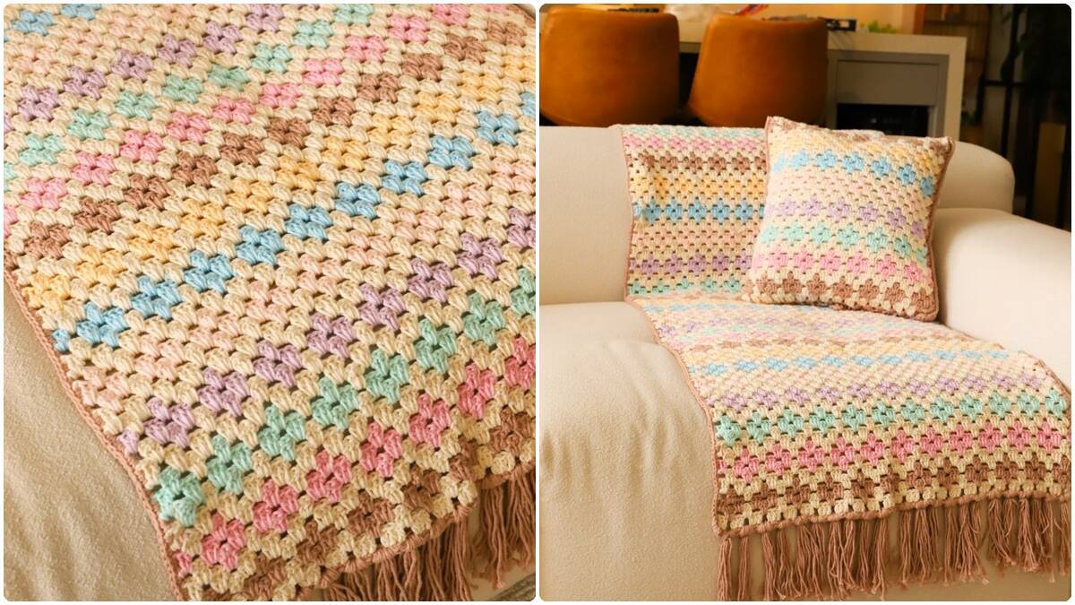 Conjunto de Crochê: Almofada e Manta Algodão Doce!