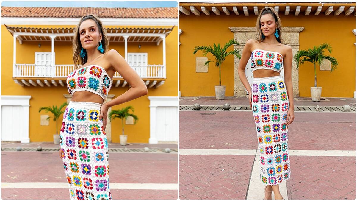 Conjunto de Crochê com Squares: Elegância e Charme Artesanal!