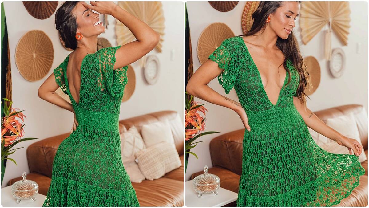 Vestido de Crochê com Decote V: Uma Peça Linda e Atraente!